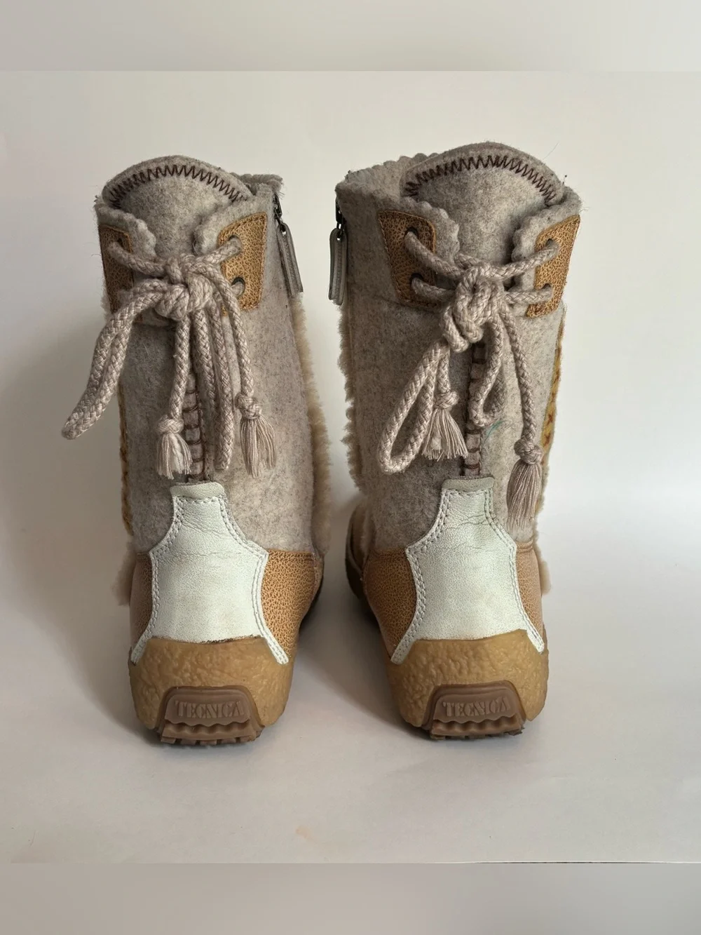TECNICA Vintage Pony Hair Fur Embroidered Zip-Up Leather Boots  Women’s Size 7